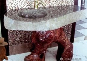 石材與木雕結合之洗臉盆