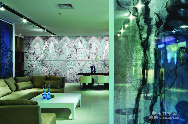 海冰藍石材電視背景墻欣賞