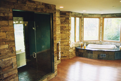 stoned master bathroom interior