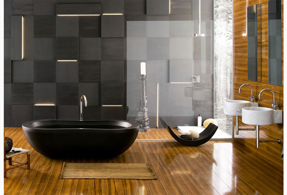 Black Bathtub Design with Contemporary Floor by Neutra