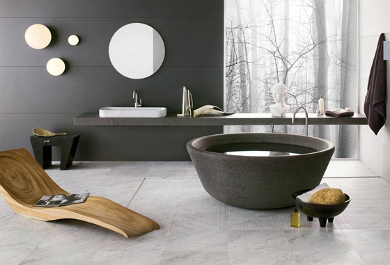 Bathtub Made of Stone and Wood Lounge Chair by Neutra