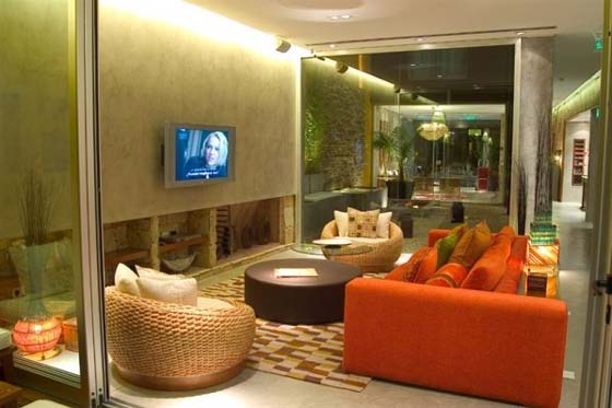 Modern Contemporary Living Room with Sofa Orange Color, Boutique hotels