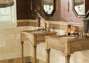 黃色洞石打造歐式風情洗手池