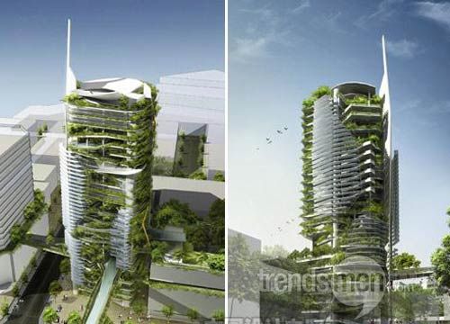 人們希望這幢長滿綠色植物的塔樓能給當地擁擠的都市環境帶來一絲宜人的大自然的感覺。 人們希望這幢長滿綠色植物的塔樓能給當地擁擠的都市環境帶來一絲宜人的大自然的感覺。