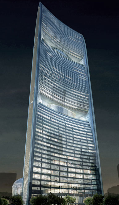 SOM設(shè)計(jì)的廣州珠江大廈封頂1