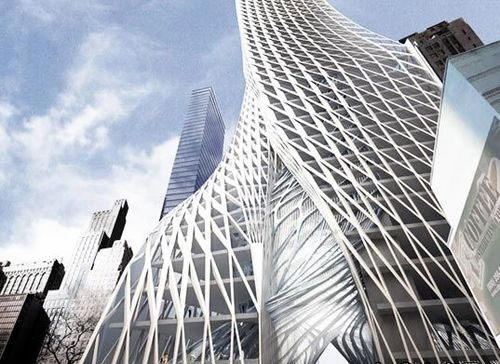 大樓底部的基座牢牢地扎在Edgar大街的兩邊，大街兩邊分別有兩個門廳，直到大樓的中部才合二為一