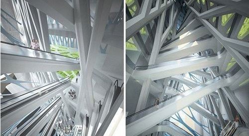 大樓內部的樓梯兼具提供氧氣以及環保的雙重功能