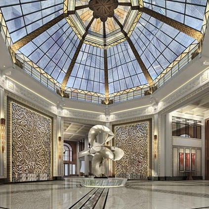 HBA設(shè)計的新和平飯店將于今年開張。圖為酒店令人驚艷的八邊形玻璃天窗。