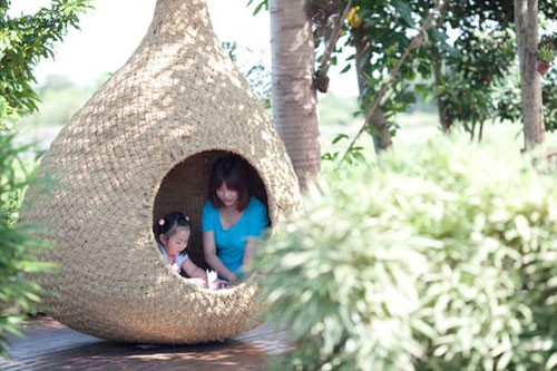 像鳥巢一樣的稻草竹簍屋建筑1